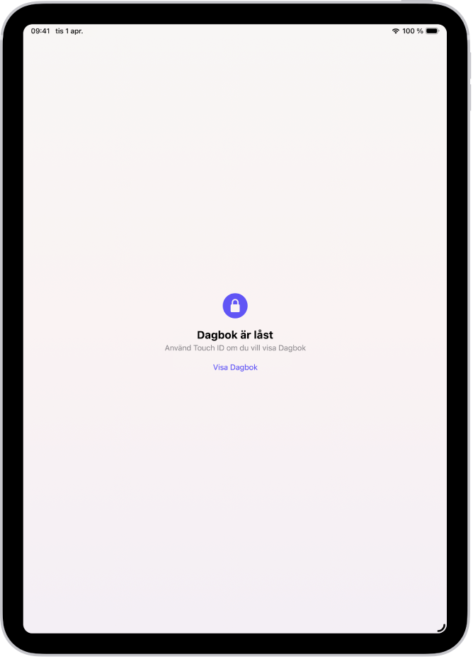 En skärm som uppmanar dig att använda Touch ID till att låsa upp dagboken.