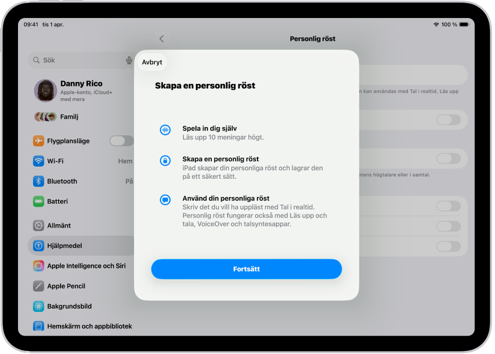 En iPad med information om hur du skapar en personlig röst.