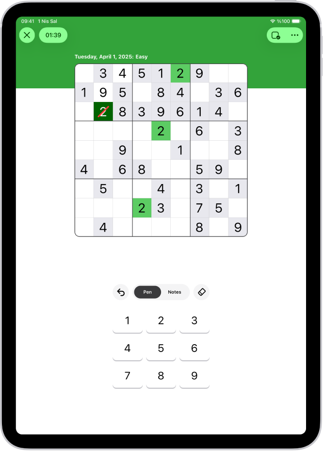 News uygulamasında bir sudoku bulmacası.