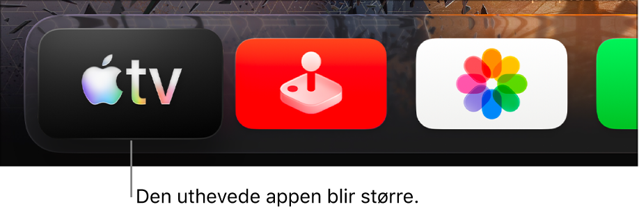 TV-appen er markert i den øverste raden på Hjem-skjermen på Apple TV.