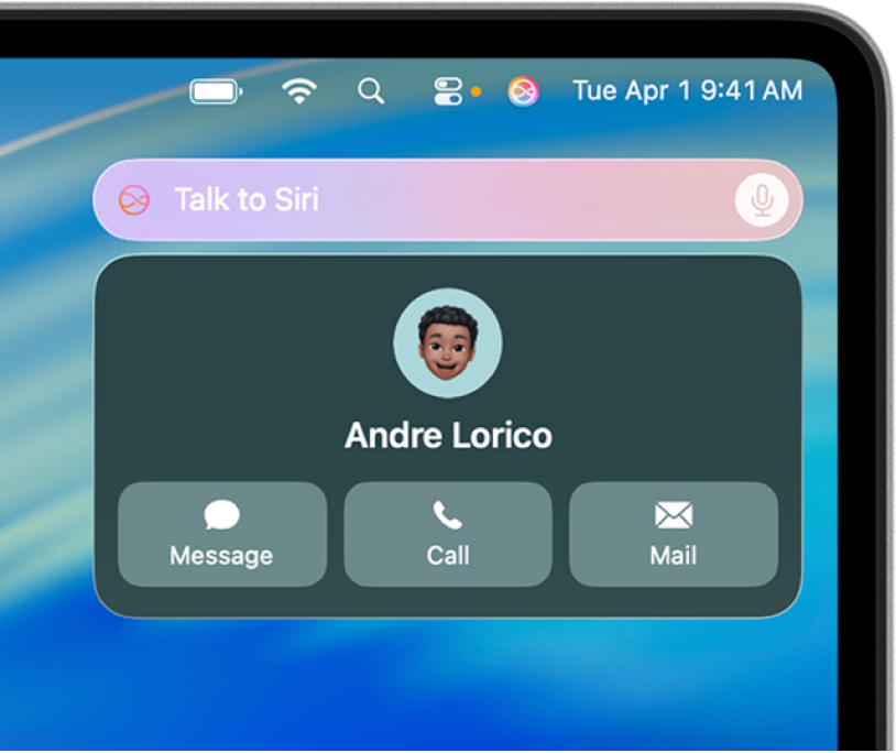 Das Feld für Siri-Anfragen und die Antwort in der rechten oberen Ecke des Mac-Schreibtischs.