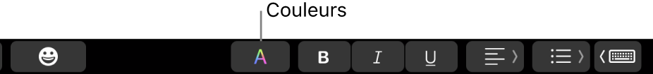 La Touch Bar avec le bouton Couleurs affiché au milieu de boutons propres à des apps.