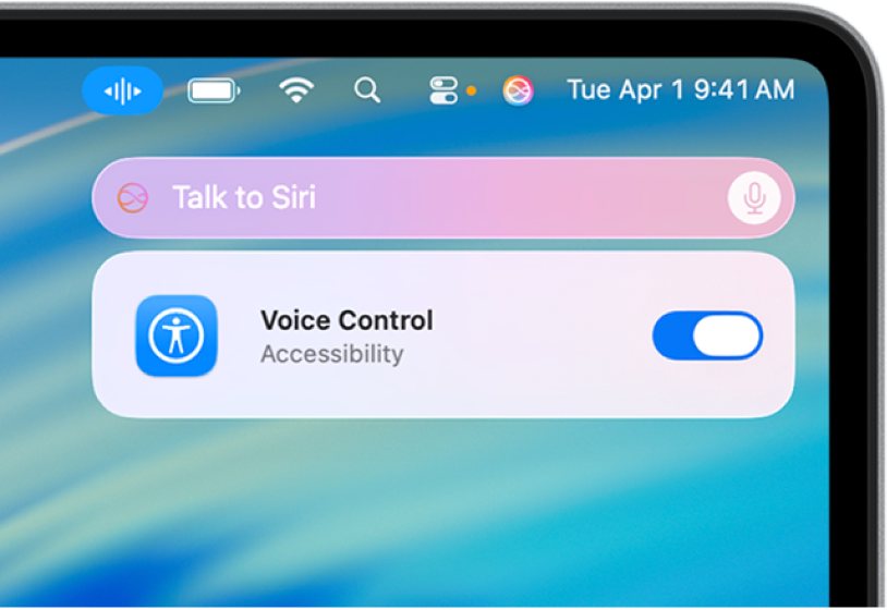 Macデスクトップの右上にあるSiriへのリクエストのフィールドとその応答。