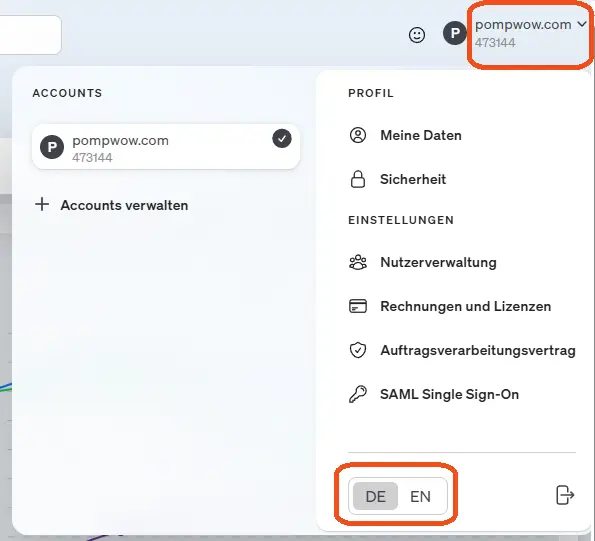 Screenshot Umstellung der Sprache in etracker analytics