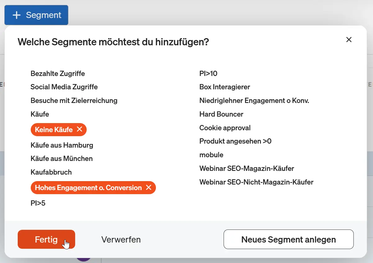 Screenshot Segment in einem Report hinzufügen