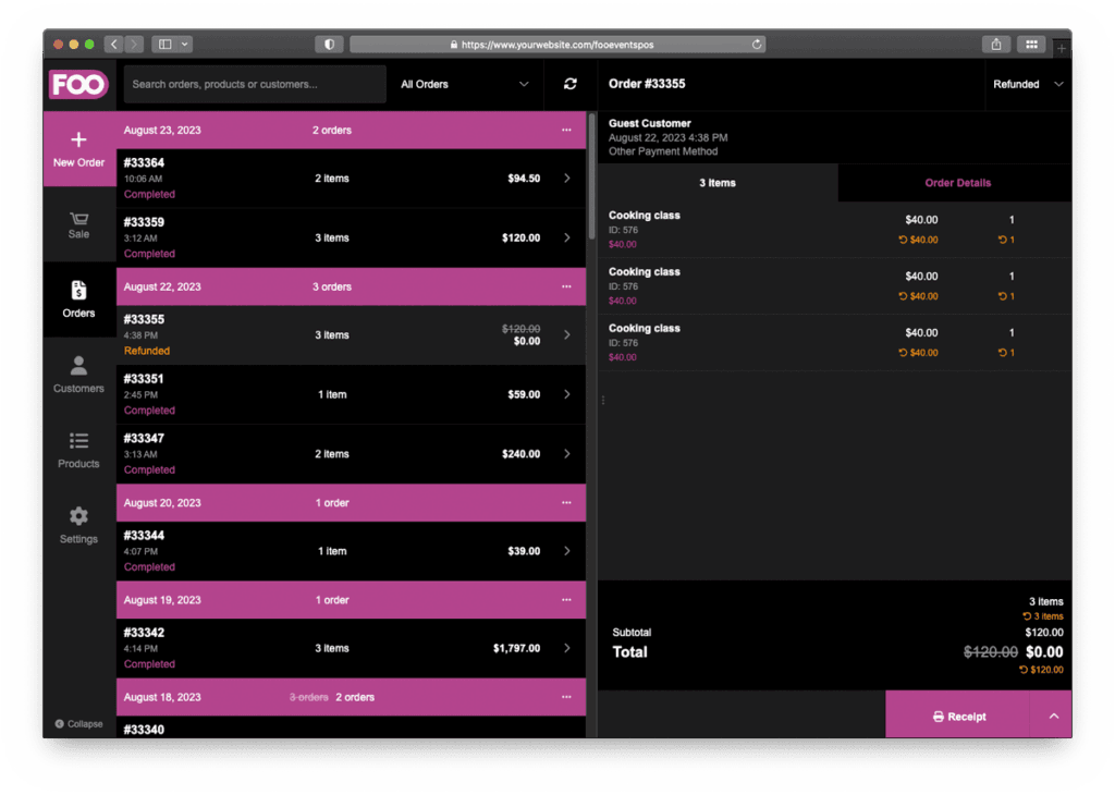 Orders 5 FooEvents POS refund complete screen