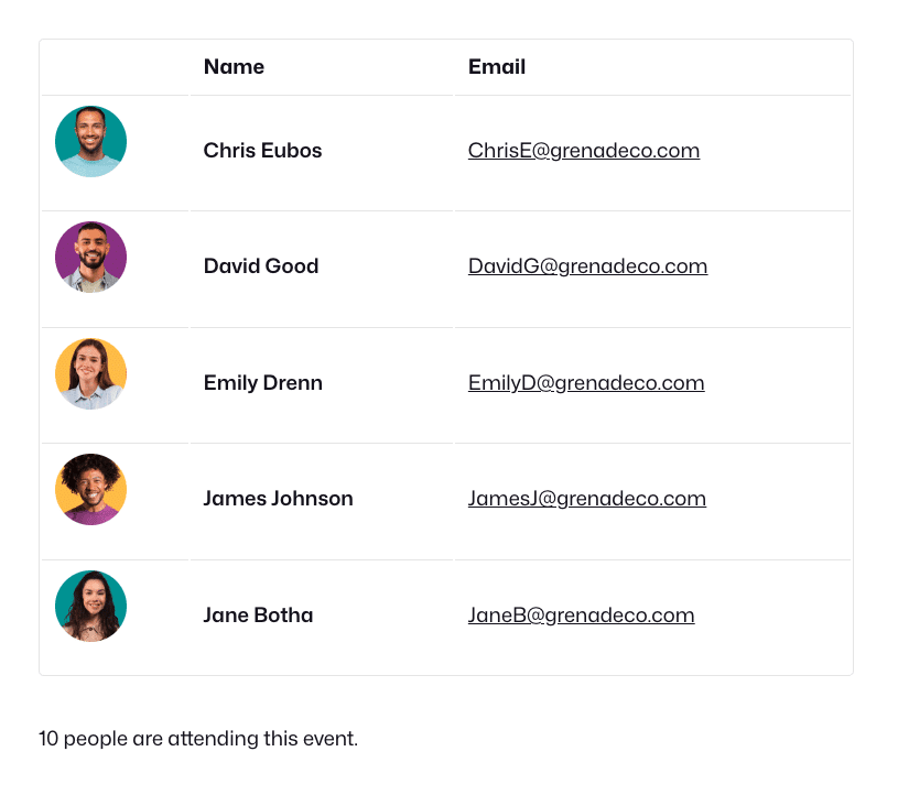 FooEvents Attendee Listing Block 7 FooEvents Attendee Listing block List Layout