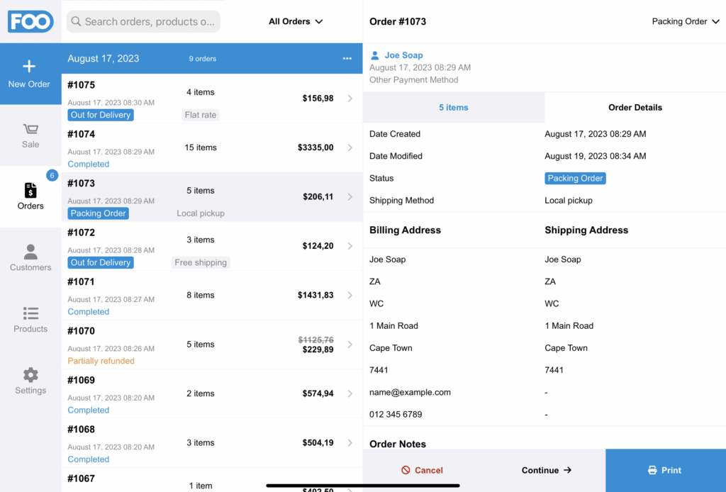 Orders 3 Foosales Order Details Screen