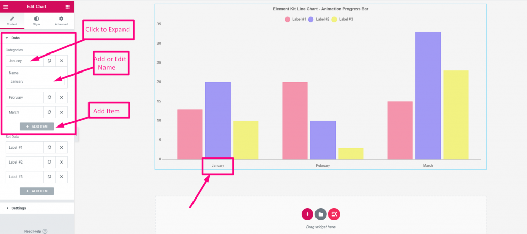 Jest to całkowicie zaawansowany wykres typu „przeciągnij i upuść” dla Elementora.