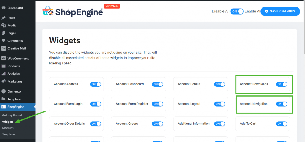 Create My Account Downloads Page