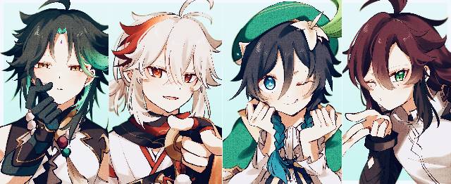 一张鹿野院平藏,枫原万叶,妮露,放浪者,原神绘画图片