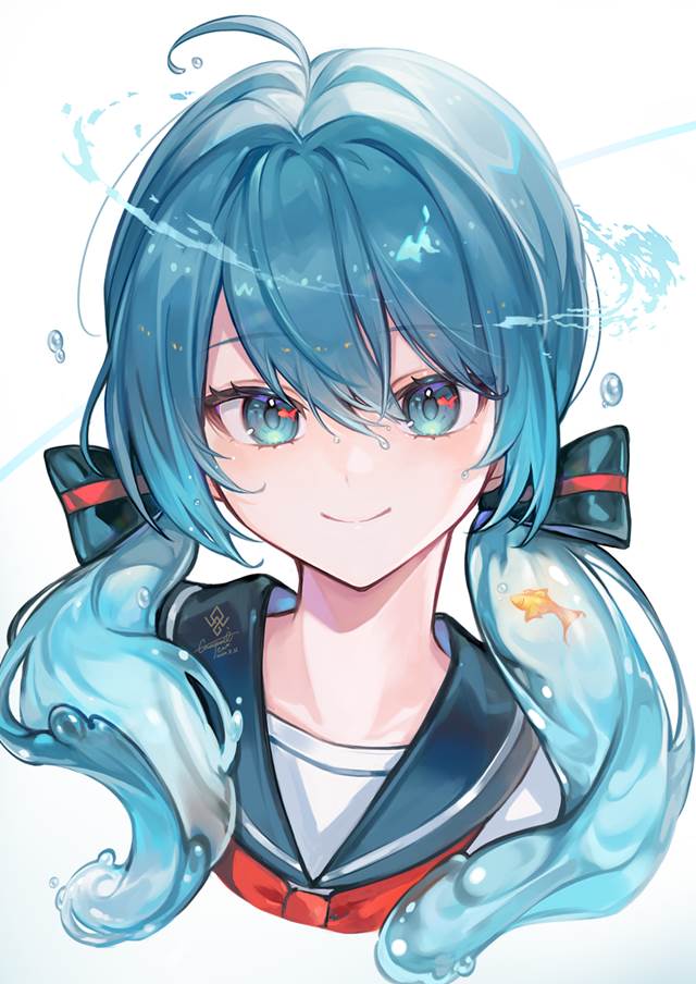 初音未来,水手服,水图片