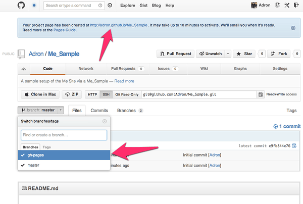Github Pages Automatic Page Generator generated a branch for the new page.