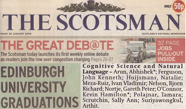 The Scotsman 2005 - Edinburgh Cognitive Science and Natural Language graduates