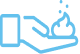 A blue outline of a hand holding a flame, suggesting care or support for fire, against a plain, light background.
