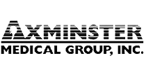 Axminster Medical Group, Inc. logo in bold, uppercase letters on a white background, with "Axminster" featuring horizontal stripes inside the letters. The text is centered.