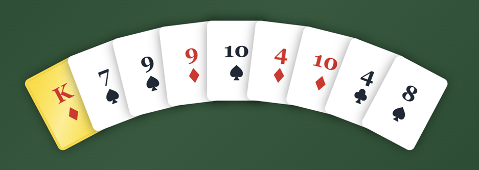 Nice cards fanned out in a subtle arc.