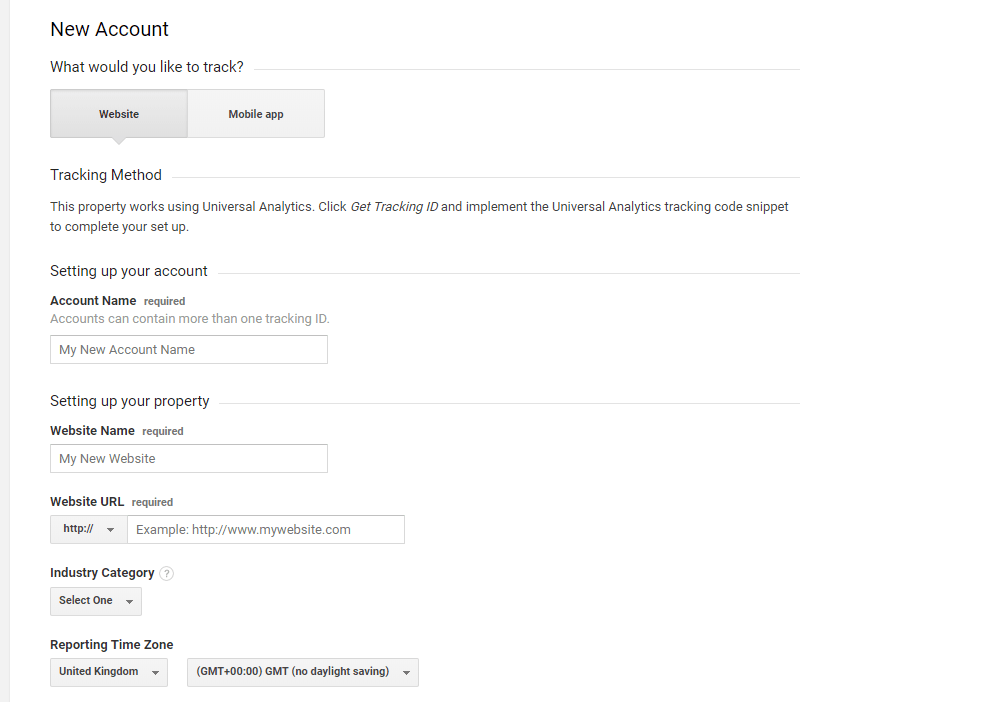 Creating a Google Analytics account