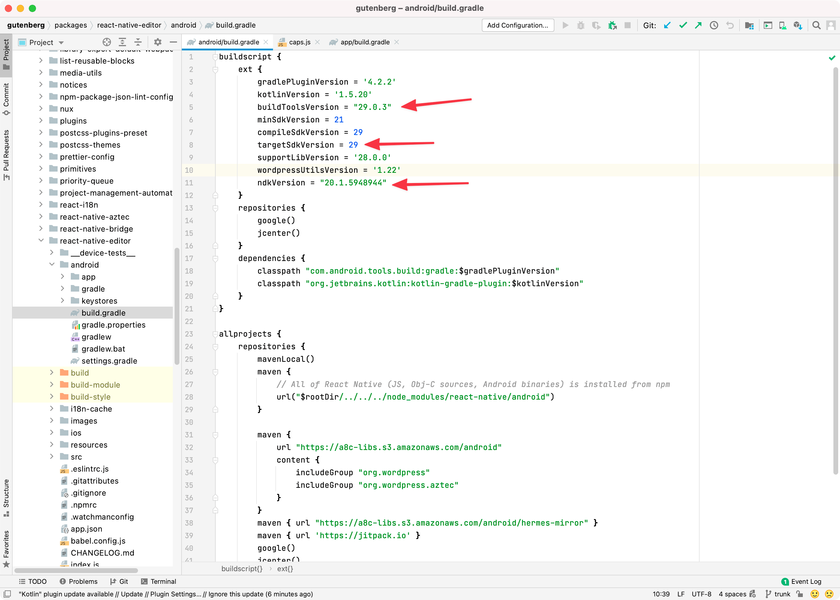 Screenshot of the build.gradle configuration file.