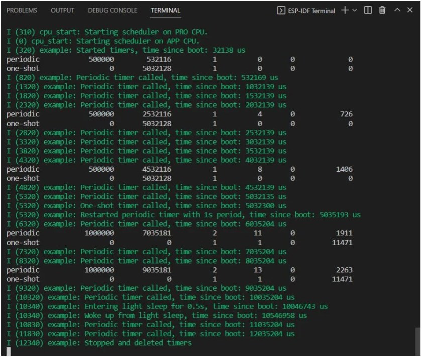 ESP32 ESP Timer using ESP-IDF Project Terminal