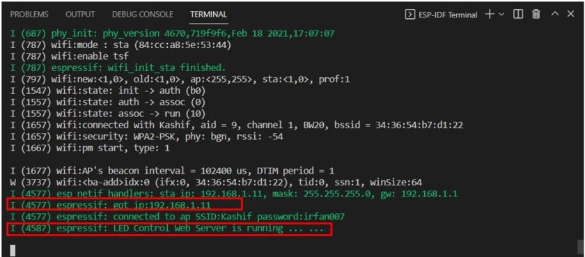 ESP32 Web Server Control Output GPIO Project Terminal