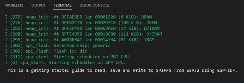 ESP32 SPIFFS Read File using ESP-IDF Terminal