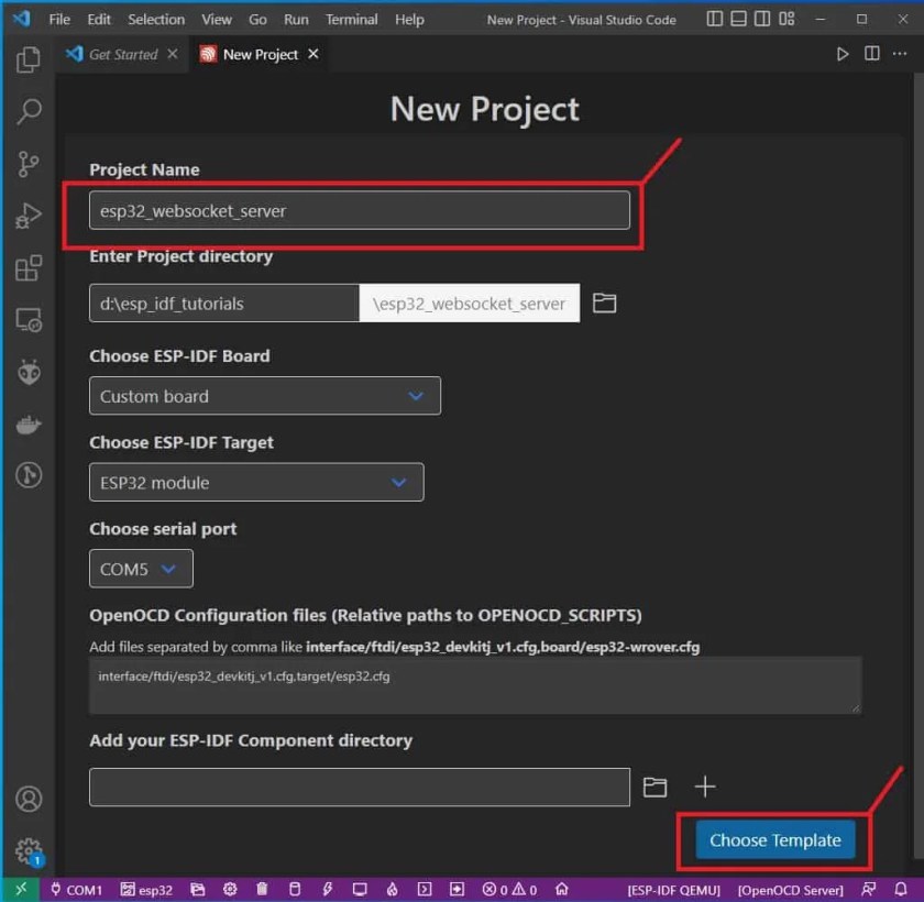 create websocket project in ESP-IDF