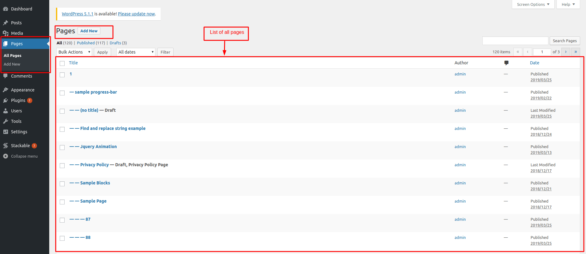 Pages List