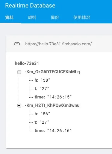 Firebase 記錄溫濕度資料