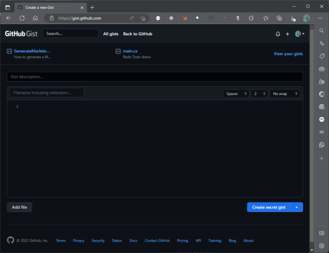 Home Page of Gist for creating a new code snippet - Embed GitHub Gists on WordPress