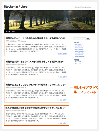 WordPressブログのトップページの例