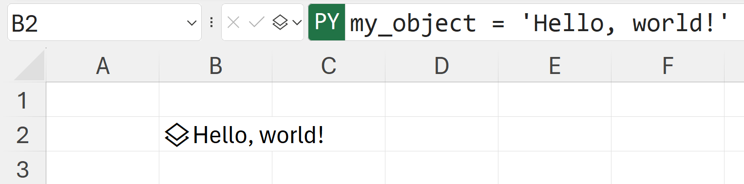 Python in Excel add an object