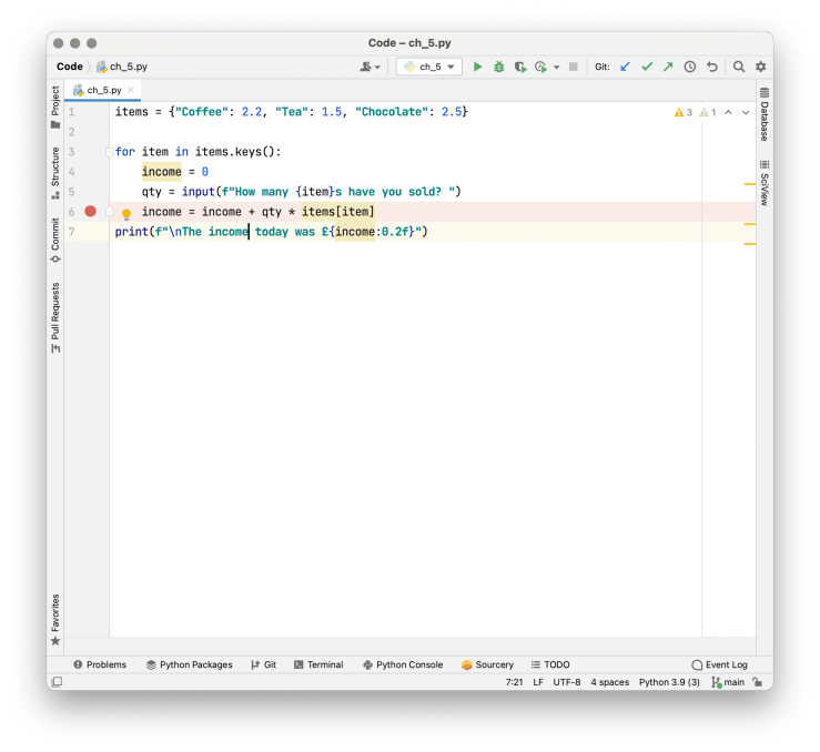 Using PyCharm's visual debugger to deal with errors and bugs