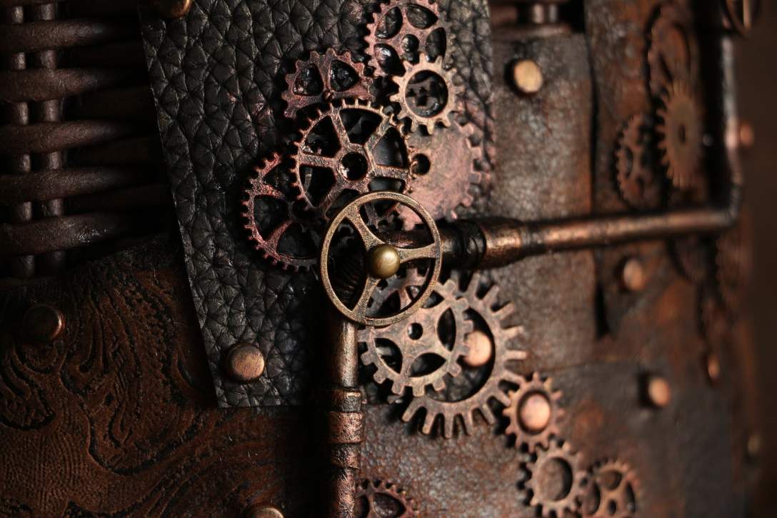 Steampunk-themed cogs to represent Python functions