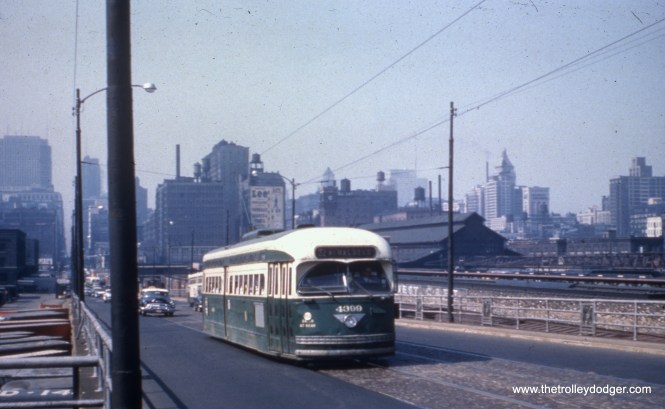 CTA 4399 heads south at Clark and Roosevelt on July 16, 1957.