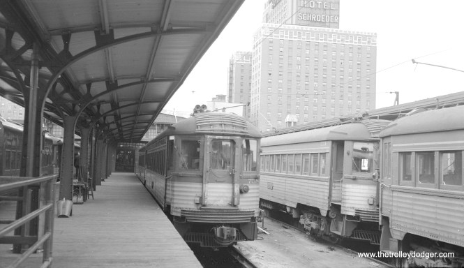 Silverliner 758 at the CNS&M terminal at 6th and Michigan in Milwaukee, circa 1960. (Richard H. Young Photo)