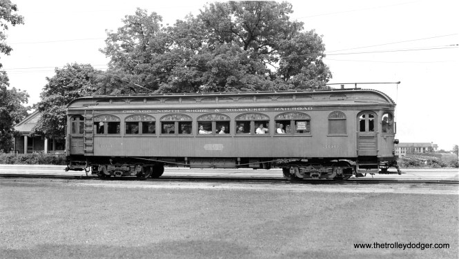 North Shore Line wood car 300, during its time as the Central Electric Railfans' Association club car, probably circa 1939-40.