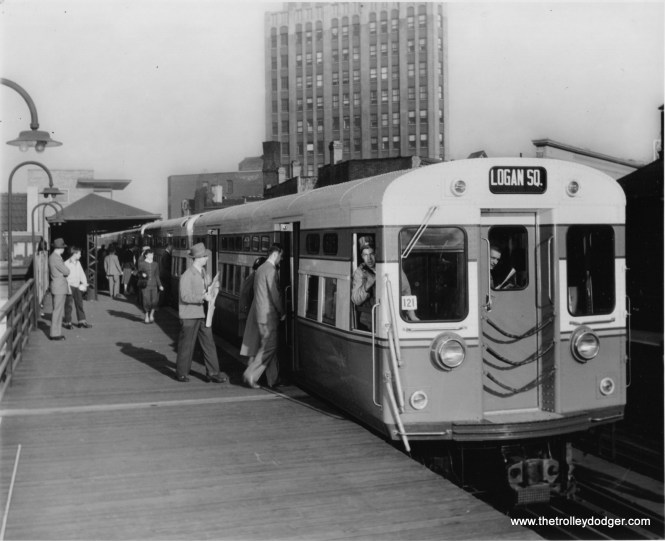 When the Dearborn-Milwaukee subway opened in 1951, parts of the "L" were closed. Here. we see a Logan Suare-bound train on the Paulina portion of the Metropolitan "L", soon the be closed, probably in 1950.
