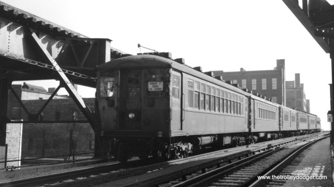 A northbound train enters south portal of the State Street Subway in the 1940s.