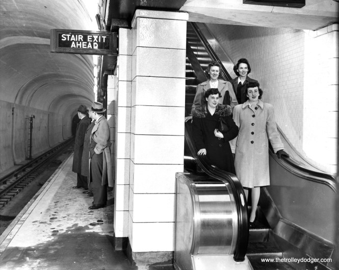 An obviously posed photo prior to the opening of the State Street Subway in 1943.