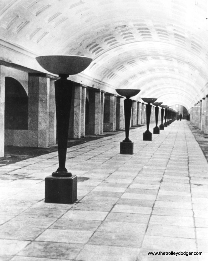 Indirect lighting was used in the new Moscow Subway, shown here in 1936, and would also feature in Chicago's tube.