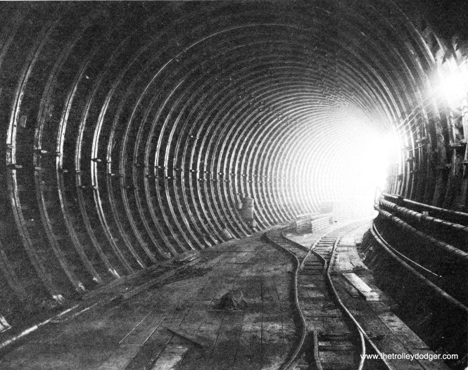 A subway tunnel before the addition of concrete.