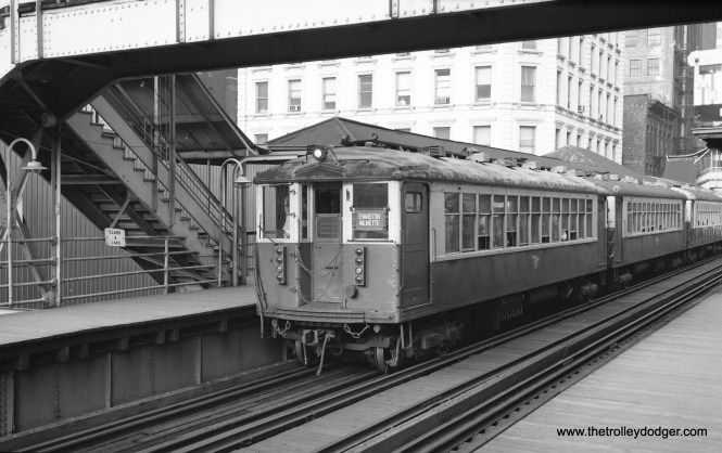 An Evanston Express train at Clark and Lake, possibly in the early 1970s.