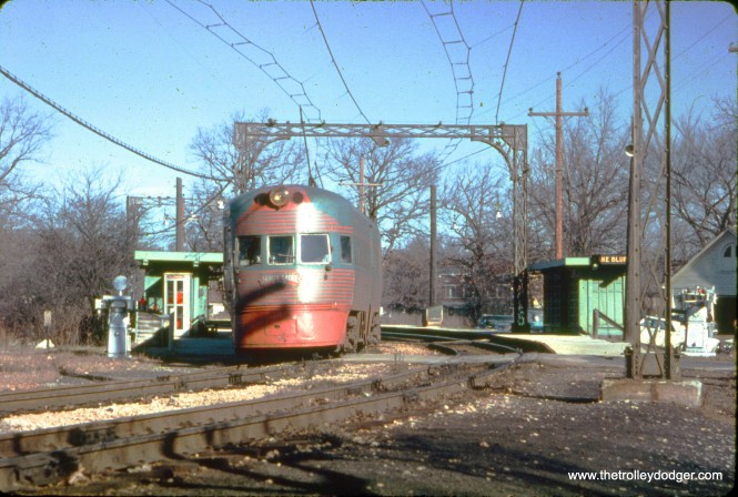 A southbound North Shore Line Electroliner at Lake Bluff. (A. C. Kalmbach Photo)