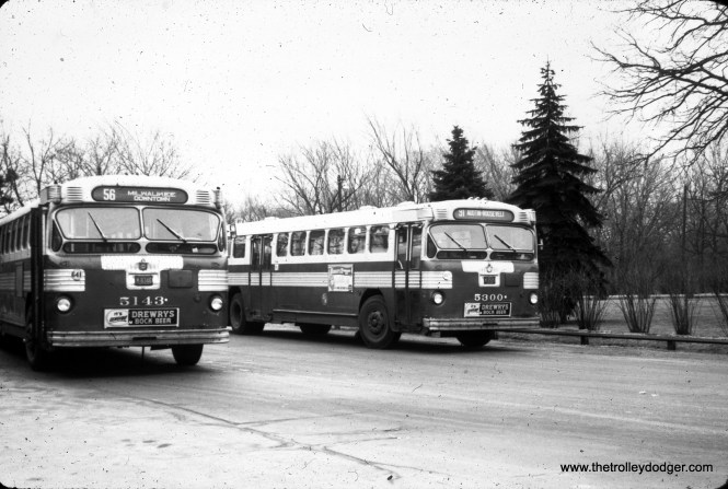 CTA buses 5143 and 5300 at the Imlay loop, which is still in use today.