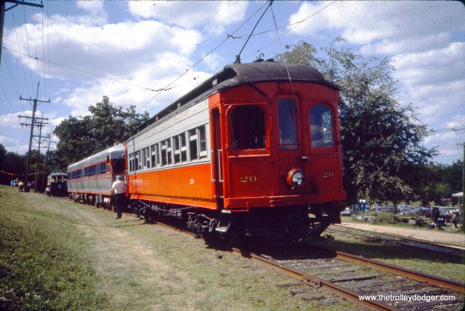 CA&E car 20 at the Fox River Trolley Museum in July 1987, with CTA 5001 and a 4000 in the background.