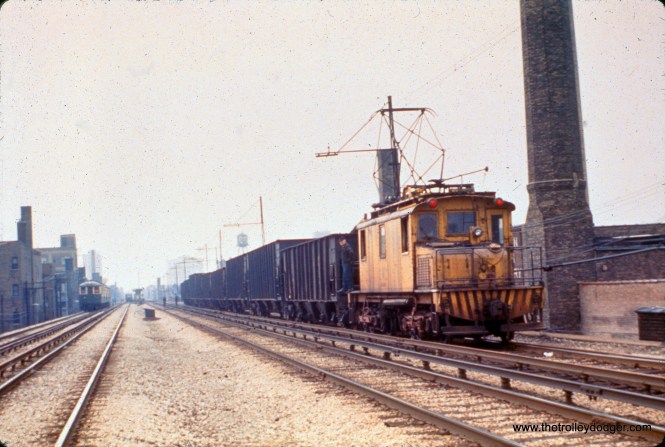 A CTA freight train is on the north side "L" in this undated photo, looking south. Electric freight service was the "L"s responsibility from 1920 to 1973, a holdover from the days when this was a Milwaukee Road line operating at ground level.
