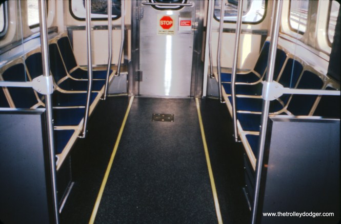 Chicago, IL. Rear-end interior view of CTA "L" car 5010. Photo taken during inaugural revenue run of 5000-series cars on the Howard-Dan Ryan line (April 19, 2010). (William Shapotkin Photo)