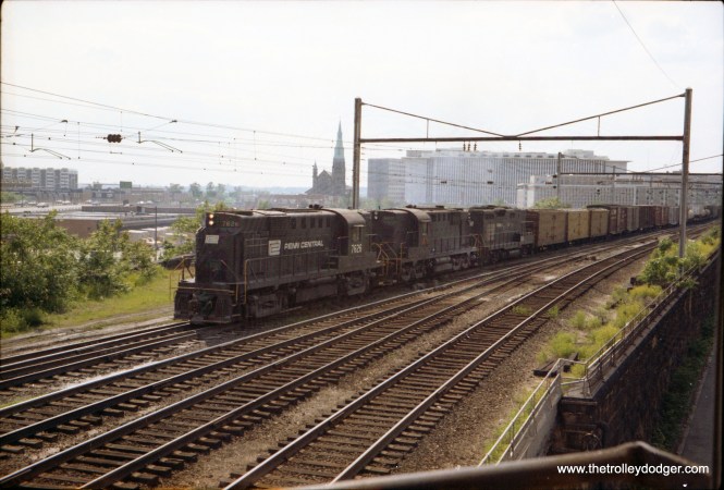 Penn Central freight from Potomac Yard passing Virginia Avenue Tower