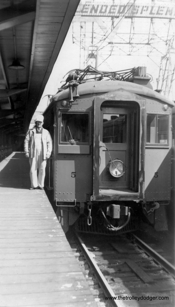 South Shore Line coach #5 at Randolph Street Station in Chicago, Illinois on April 20, 1949. The motorman is Carl Edward Hedstrom, Sr. (Carl Edward Hedstrom, Jr. Photo)